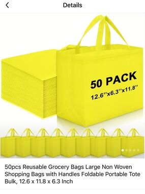 Reusable Yellow Grocery Tote Bags - 50 Pack